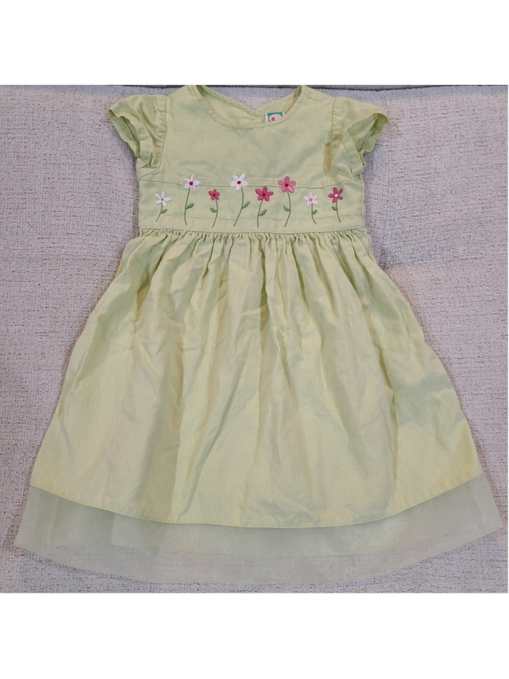 VTG Gymboree Girls Green Linen Blend Floral Embroidered Dress Size 3 Years Green